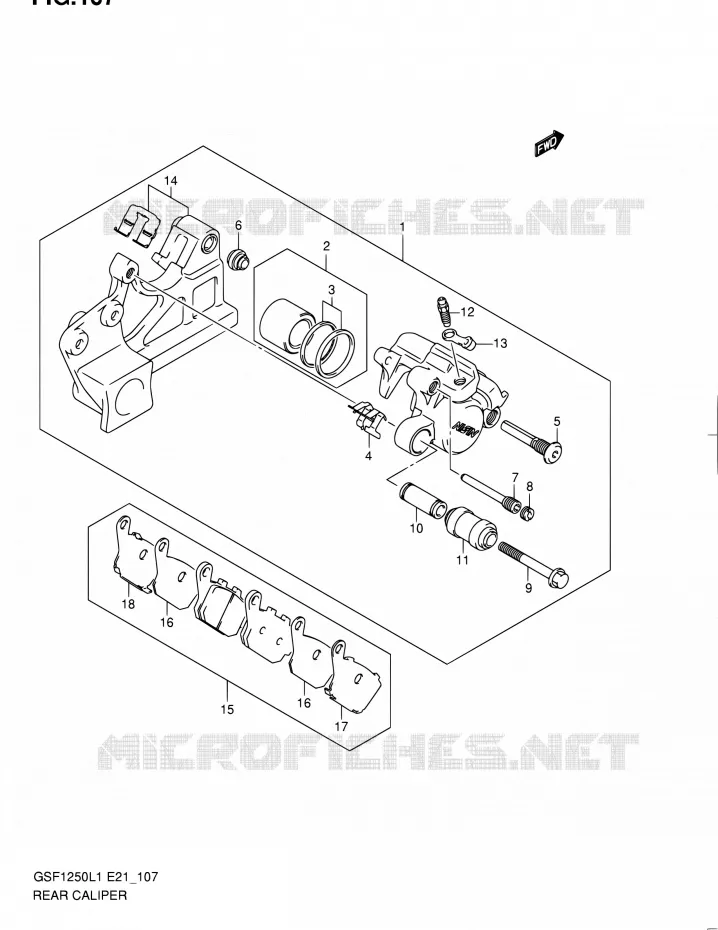 REAR CALIPER (GSF1250L1 E21) Suzuki MOTO 1250 BANDIT 2011  GSF1250L1
