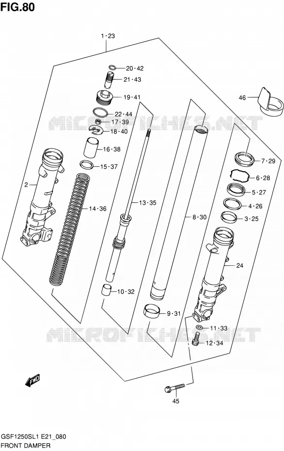 FRONT SCHOKDEMPER (GSF1250SAL1 E21) Suzuki MOTO 1250 BANDIT 2011  GSF1250SL1(E24)