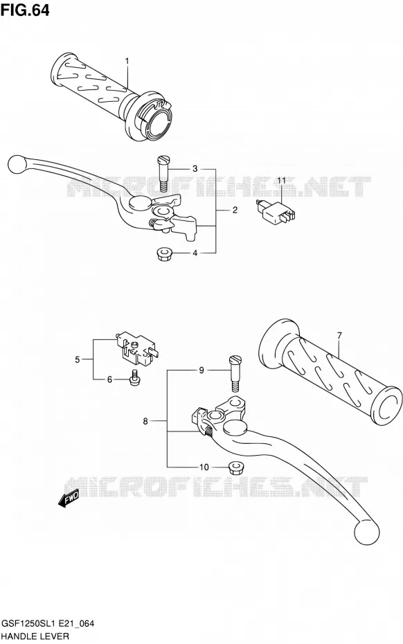 HANDGRIPS - LEVERS (GSF1250SAL1 E21) Suzuki MOTO 1250 BANDIT 2011  GSF1250SL1(E24)