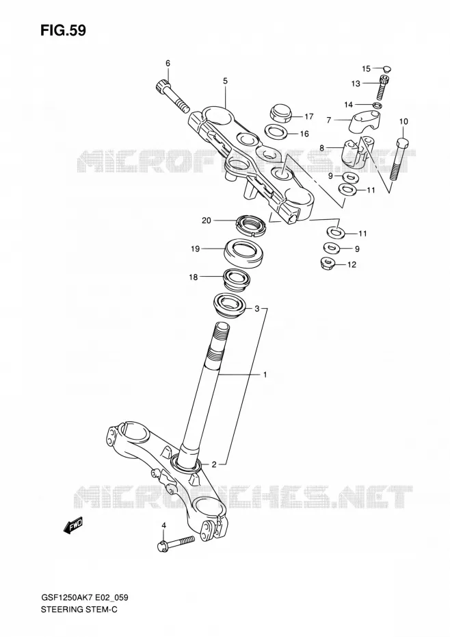 STUURKOLOM (GSF1250SK7/SAK7/SK8/SAK8/SK9/SAK9/SAZK9/SL0/SAL0) Suzuki MOTO 1250 BANDIT 2010  GSF1250SA L0 (E02,E19,E24,E37)