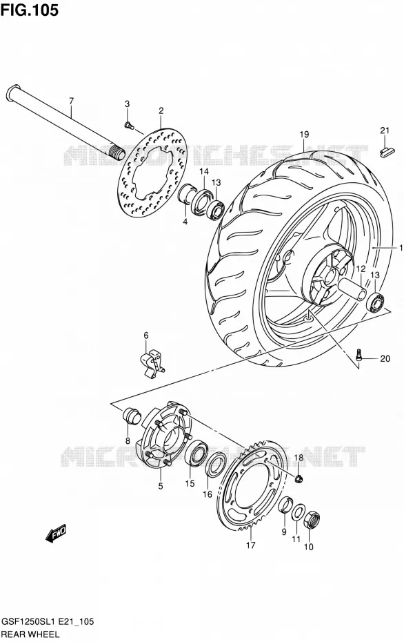 ACHTERWIEL (GSF1250SL1 E24) Suzuki MOTO 1250 BANDIT 2011  GSF1250SAL1(E24)