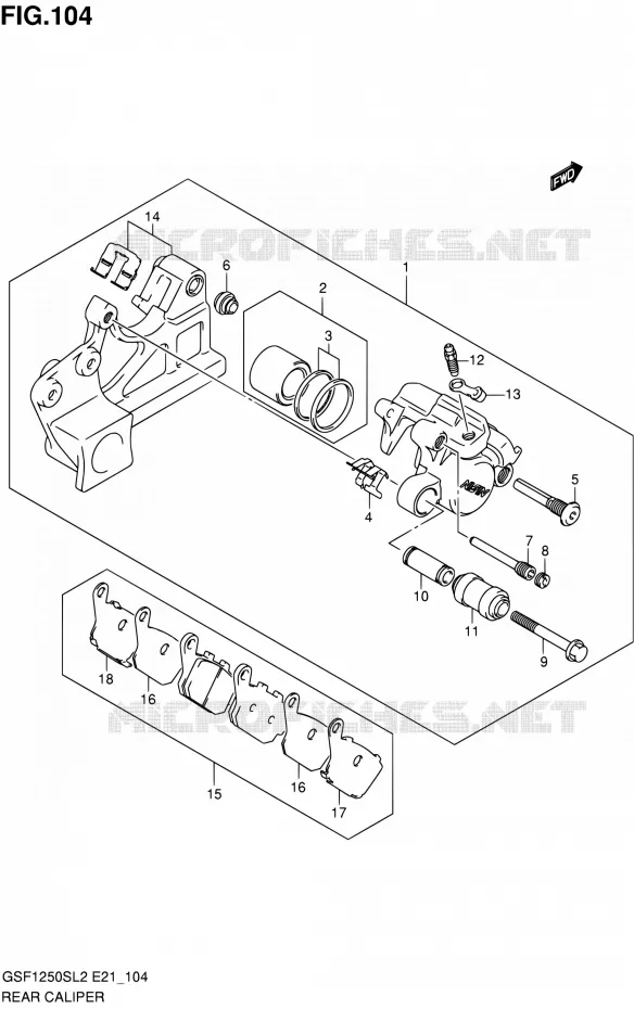 REAR CALIPER (GSF1250SL2 E21) Suzuki MOTO 1250 BANDIT 2012  GSF1250SAL2(E24)
