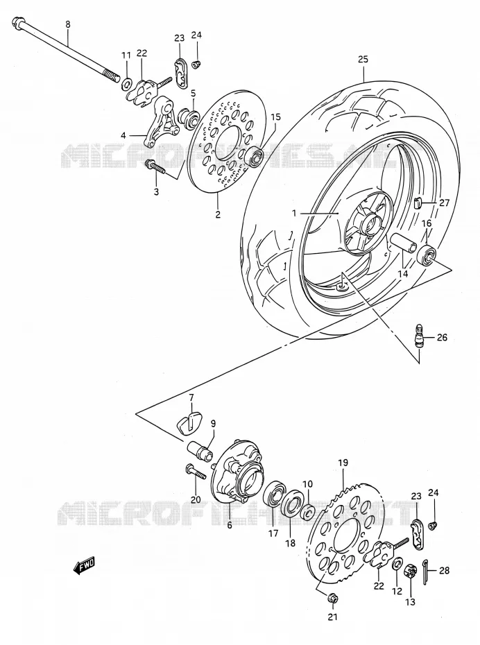 ACHTERWIEL Suzuki MOTO 400 BANDIT 1991  GSF400 M (E03,E28,E33)