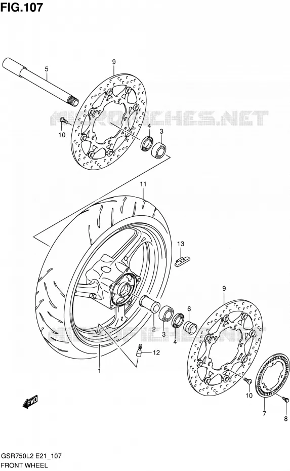 VOORWIEL (GSR750AUEL2 E21) Suzuki MOTO 750 GSR 2012  GSR750L2(E24)