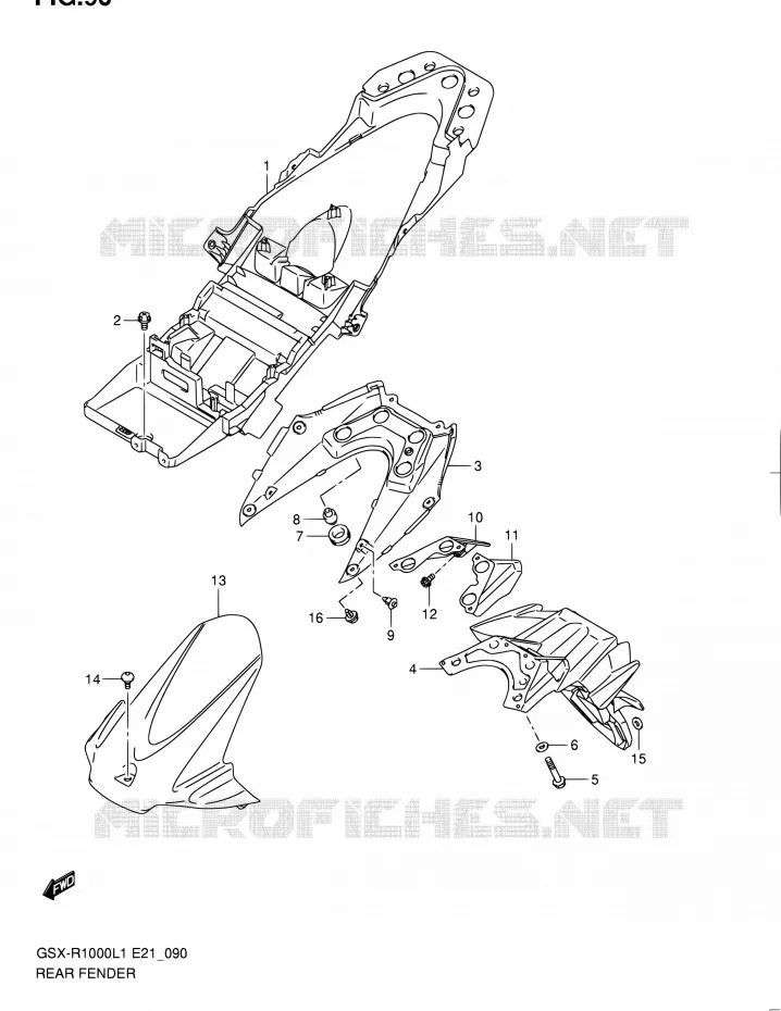 ACHTERSPATBORD (GSX-R1000L1 E21) Suzuki MOTO 1000 GSX-R 2011  GSX-R1000L1(E14)