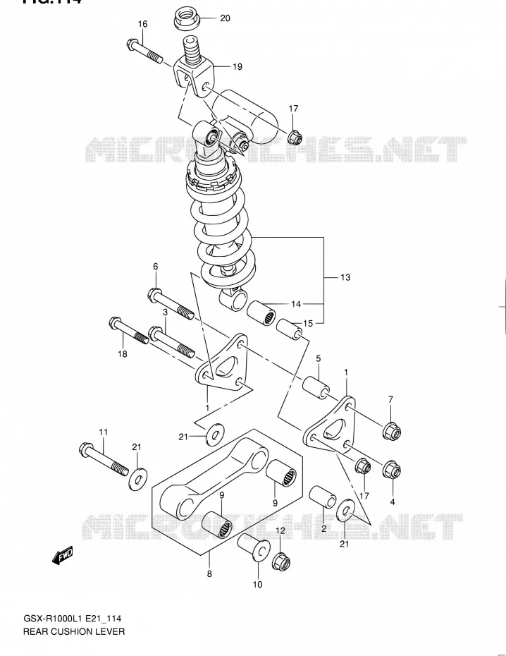 SCHOKBREKER AANEENSCHAKELING (GSX-R1000L1 E21) Suzuki MOTO 1000 GSX-R 2011  GSX-R1000L1(E14)