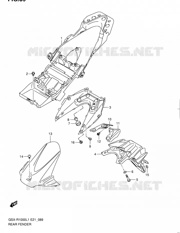 ACHTERSPATBORD (GSX-R1000L1 E14) Suzuki MOTO 1000 GSX-R 2011  GSX-R1000L1(E24)