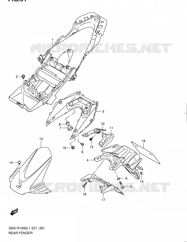ACHTERSPATBORD (GSX-R1000L1 E24) Suzuki MOTO 1000 GSX-R 2011  GSX-R1000L1(E24)
