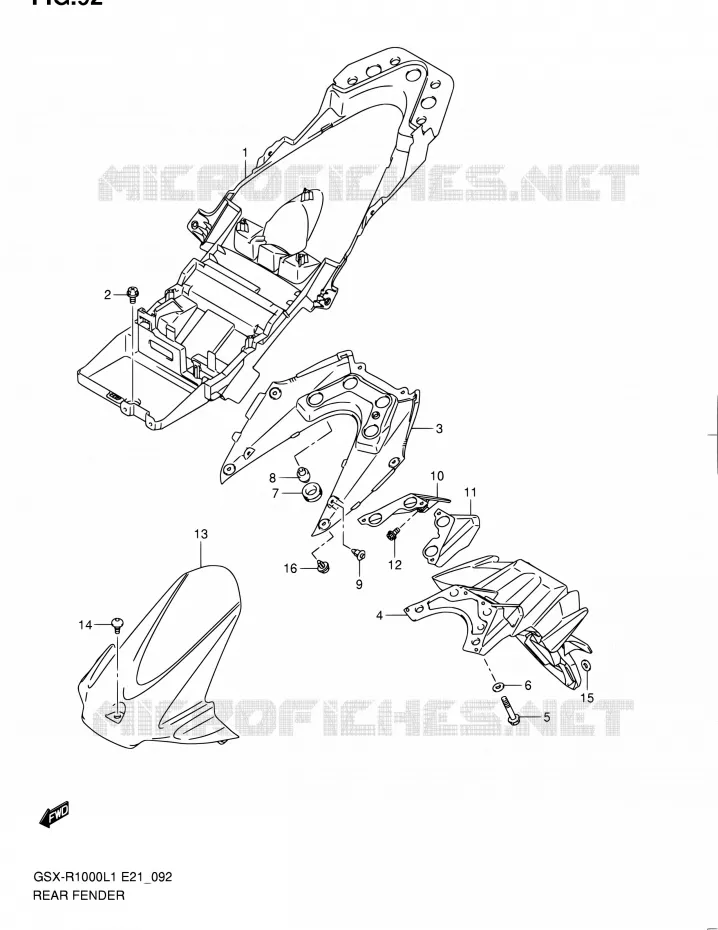 ACHTERSPATBORD (GSX-R1000L1 E51) Suzuki MOTO 1000 GSX-R 2011  GSX-R1000L1(E24)