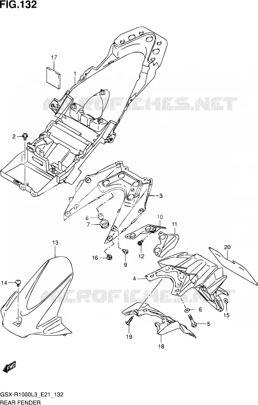 ACHTERSPATBORD (GSX-R1000ZL3 E24) Suzuki MOTO 1000 GSX-R 2013  GSX-R1000 L3 (E21)