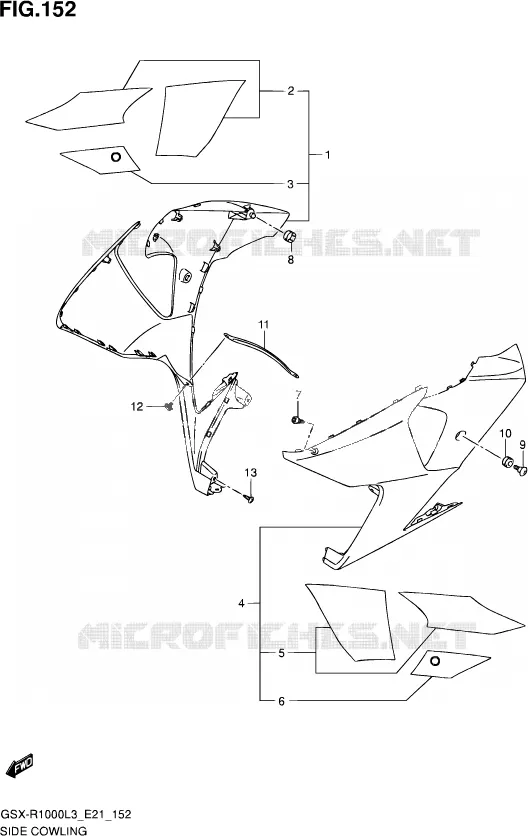 SIDE KUIP (GSX-R1000ZUFL3 E21) Suzuki MOTO 1000 GSX-R 2013  GSX-R1000 L3 (E21)