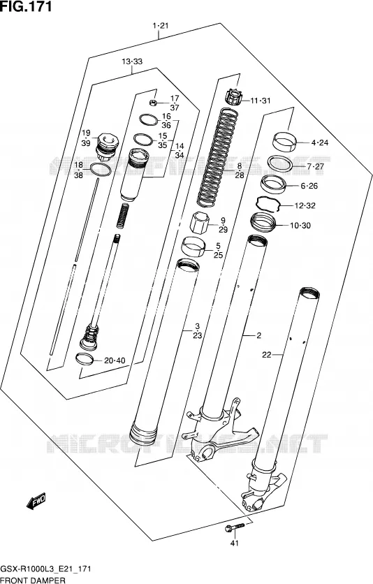 FRONT SCHOKDEMPER (GSX-R1000UFL3 E21) Suzuki MOTO 1000 GSX-R 2013  GSX-R1000 L3/GSX-R1000Z L3 (E24)