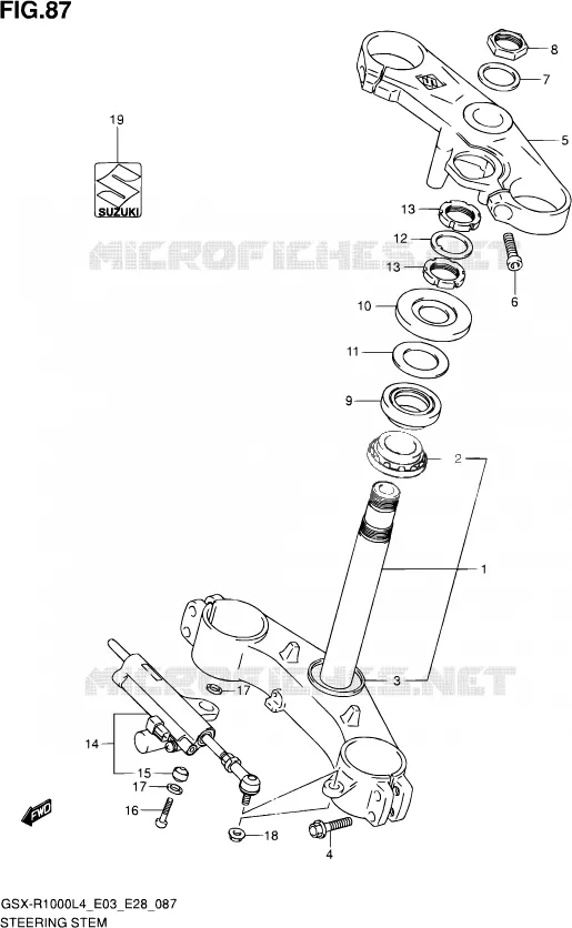 STUURKOLOM (GSX-R1000L4 E28) Suzuki MOTO 1000 GSX-R 2014  GSX-R1000 L4  (E03,E28,E33)