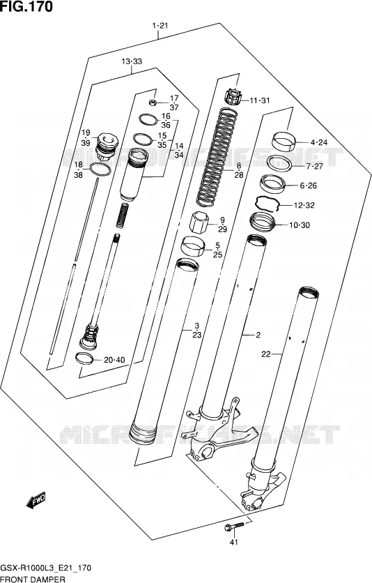 FRONT SCHOKDEMPER (GSX-R1000L3 E24) Suzuki MOTO 1000 GSX-R 2012  GSX-R1000UF L3 (E21)