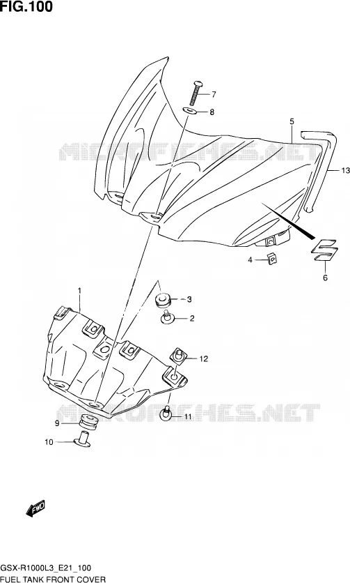 FUEL TANK VOORKLEP (GSX-R1000L3 E21) Suzuki MOTO 1000 GSX-R 2012  GSX-R1000UF L3 (E21)