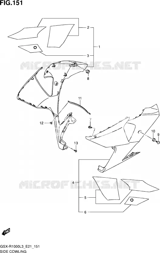 SIDE KUIP (GSX-R1000ZL3 E24) Suzuki MOTO 1000 GSX-R 2012  GSX-R1000UF L3 (E21)