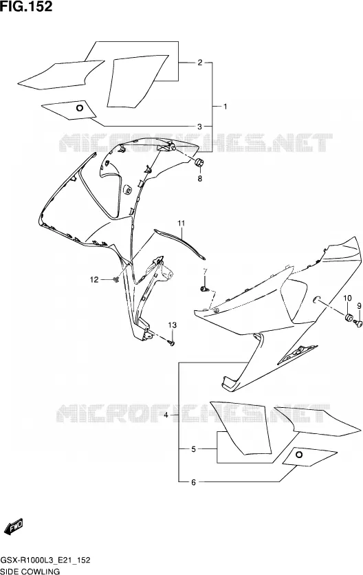 SIDE KUIP (GSX-R1000ZUFL3 E21) Suzuki MOTO 1000 GSX-R 2013  GSX-R1000UF L3 (E21)