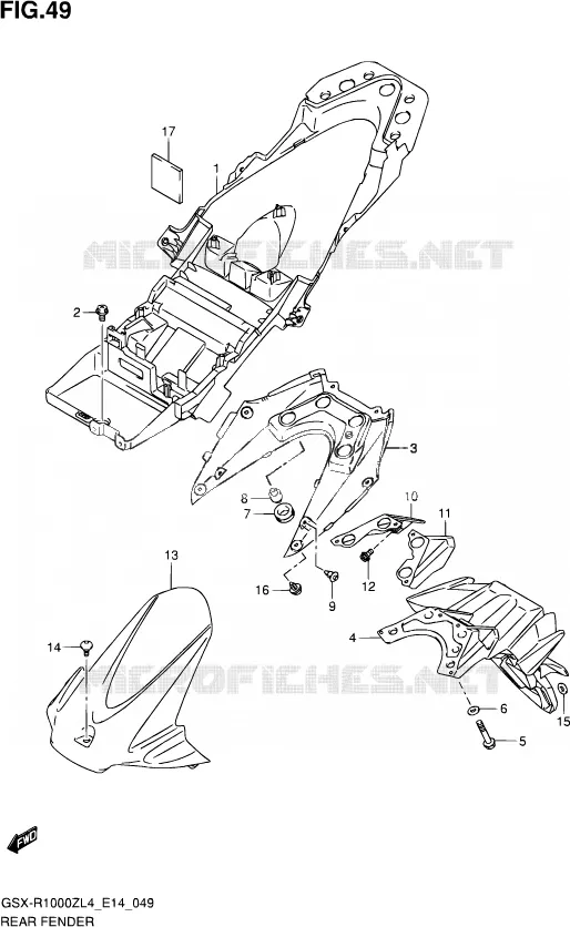 ACHTERSPATBORD Suzuki MOTO 1000 GSX-R 2014  GSX-R1000Z L4 (E14)