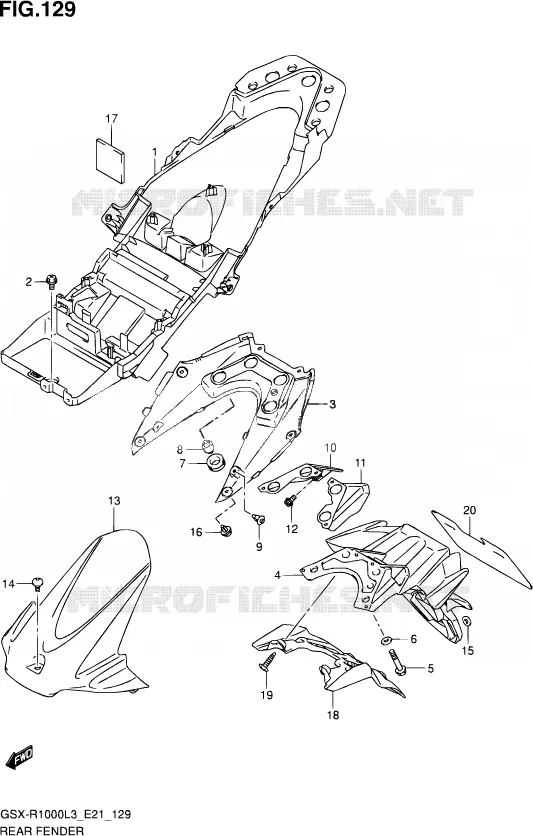 ACHTERSPATBORD (GSX-R1000L3 E24) Suzuki MOTO 1000 GSX-R 2013  GSX-R1000ZUF L3 (E21)