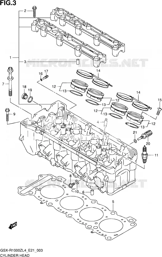 CILINDERKOP Suzuki MOTO 1000 GSX-R 2014  GSX-R1000ZUF L4 (E21)