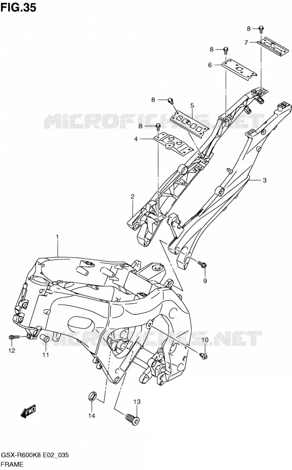 FRAME (MODEL K8/K9) Suzuki MOTO 600 GSX-R 2008  GSX-R600 K8 (E02,E19,E24)