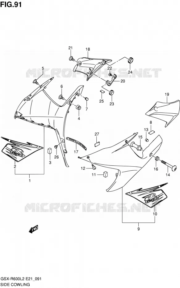 SIDE KUIP (GSX-R600L2 E24:44X) Suzuki MOTO 600 GSX-R 2012  GSX-R600L2(E21)