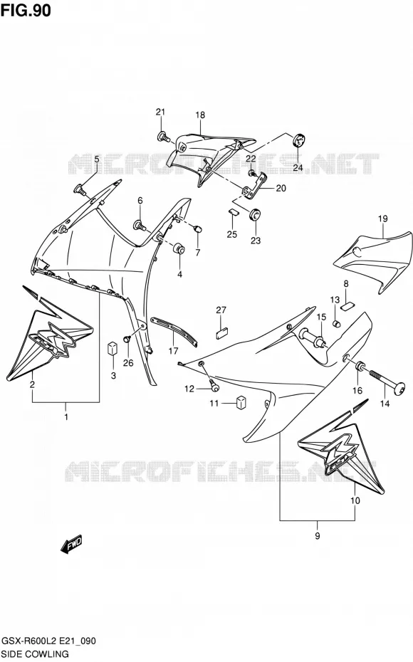 SIDE KUIP (GSX-R600L2 E24:GLR) Suzuki MOTO 600 GSX-R 2012  GSX-R600L2(E21)