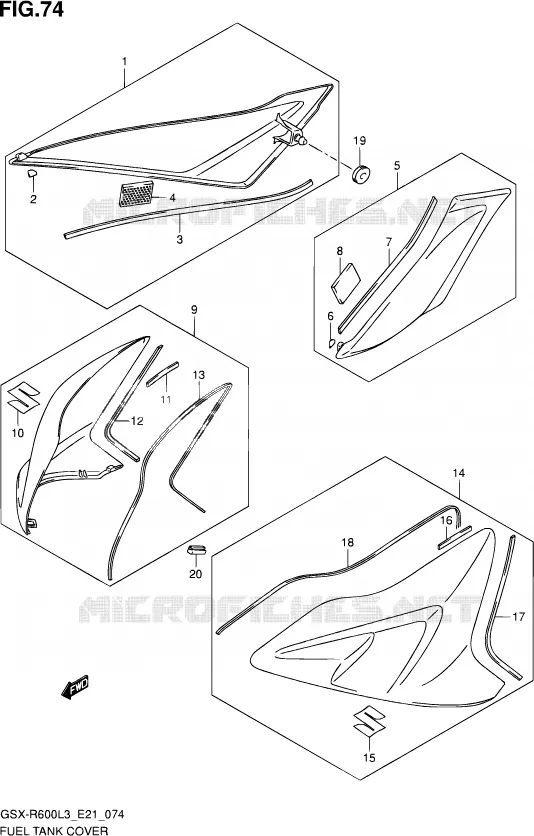 FUEL TANK - COVERS (GSX-R600UEL3 E21) Suzuki MOTO 600 GSX-R 2013  GSX-R600UF L3 (E21)