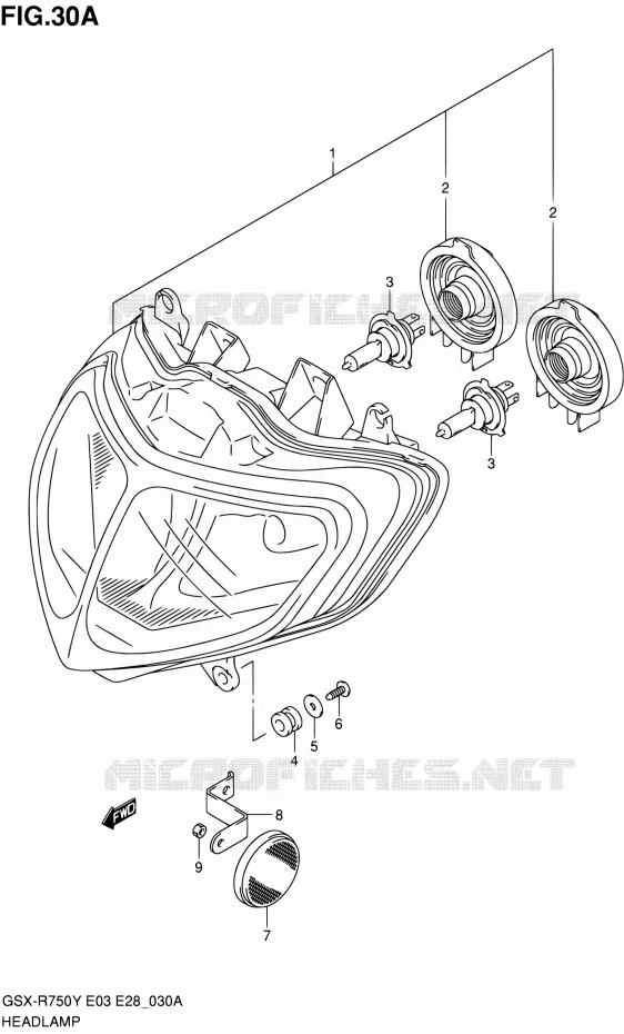 KOPLAMP (MODEL K2/K3) Suzuki MOTO 750 GSX-R 2001  GSX-R750K1(E03,E28,E33)