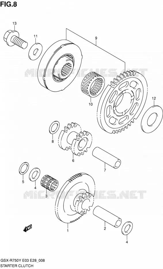STARTMOTOR CLUTCH Suzuki MOTO 750 GSX-R 2002  GSX-R750K2(E03,E28,E33)