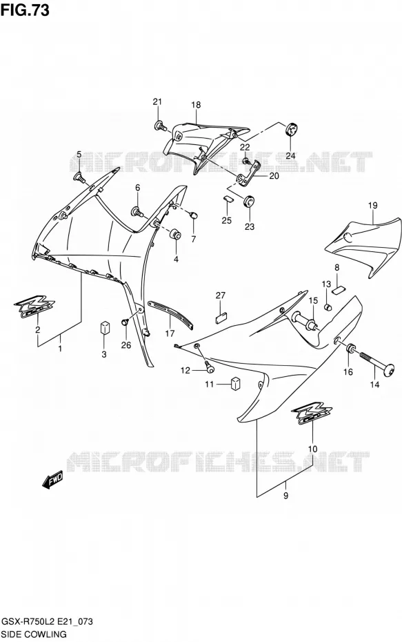 SIDE KUIP (GSX-R750L2 E21:GLR) Suzuki MOTO 750 GSX-R 2012  GSX-R750L2(E21)