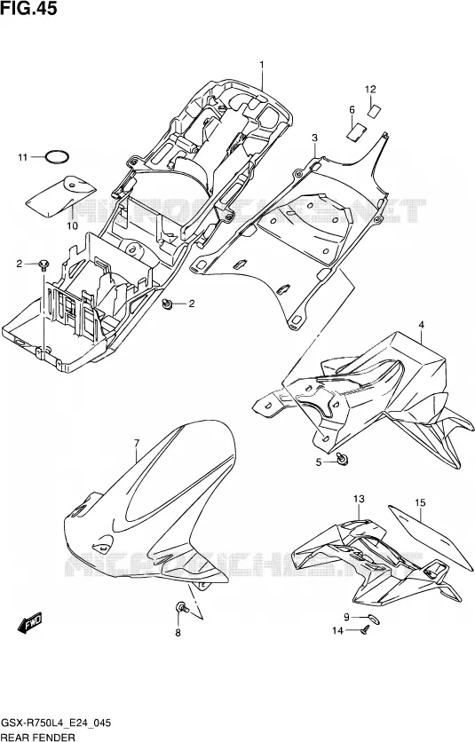 ACHTERSPATBORD Suzuki MOTO 750 GSX-R 2014  GSX-R750 L4 (E24)