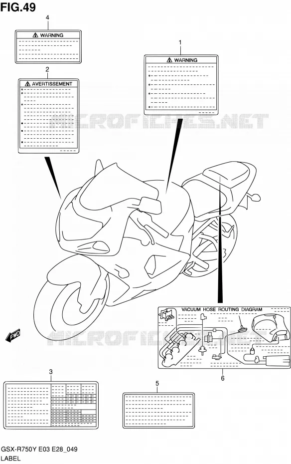 ETIKET (MODELE Y/K1) Suzuki MOTO 750 GSX-R 2000  GSX-R750Y(E03,E28,E33)