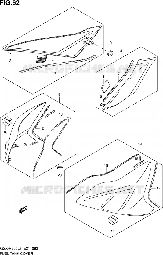 FUEL TANK - COVERS (GSX-R750UFL3 E21) Suzuki MOTO 750 GSX-R 2013  GSX-R750UF L3 (E21)