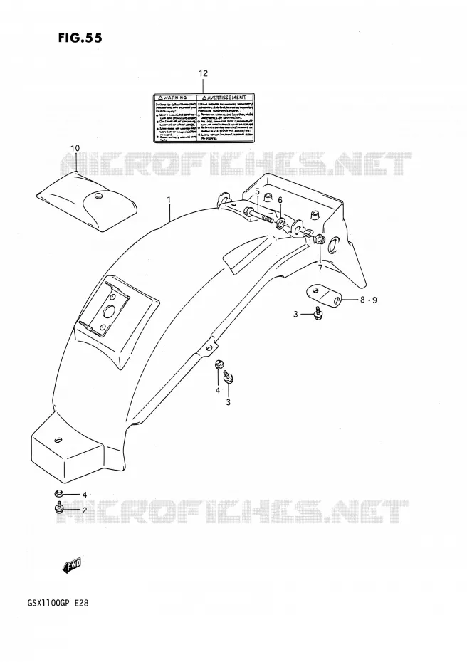ACHTERSPATBORD Suzuki MOTO 1100 GSX-G 1992  GSX1100G N (E03,E28,E33)