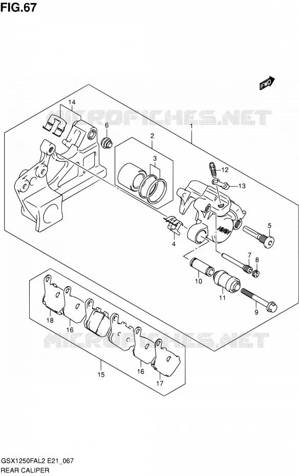 REAR CALIPER Suzuki MOTO 1250 GSX-F 2015  GSX1250FAL2(E21)