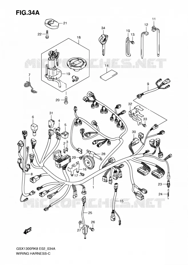 BEDRADING (GSX1300RK8/RK9 P37) Suzuki MOTO 1300 HAYABUSA 2010  GSX1300RL0(E24)
