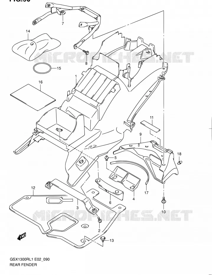 ACHTERSPATBORD Suzuki MOTO 1300 HAYABUSA 2011  GSX1300RL1(E24)