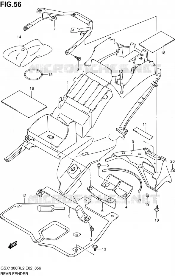 ACHTERSPATBORD Suzuki MOTO 1300 HAYABUSA 2012  GSX1300RL2(E19)