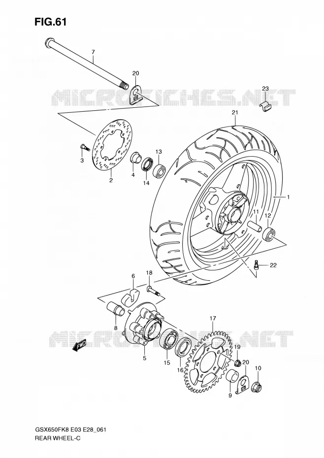 ACHTERWIEL (GSX650FK8/FK9/FL0) Suzuki MOTO 650 GSX-F 2008  GSX650F K8 (E03,E28,E33)