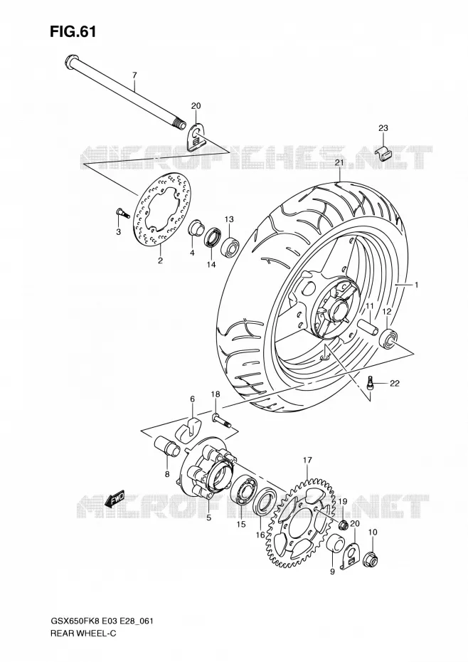 ACHTERWIEL (GSX650FK8/FK9/FL0) Suzuki MOTO 650 GSX-F 2010  GSX650F L0 (E03,E28,E33)