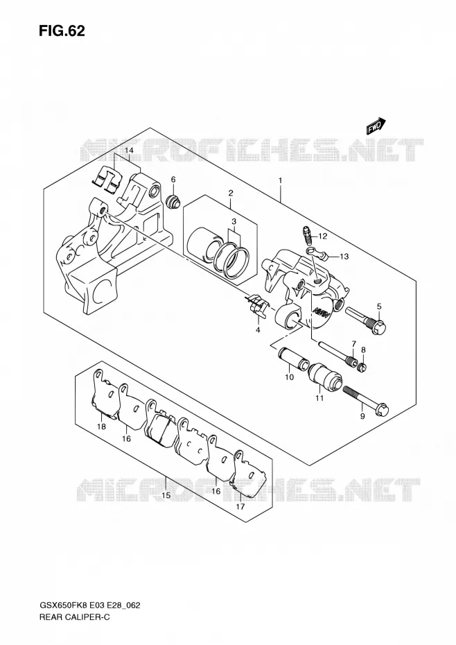 REAR CALIPER (GSX650FK8/K9/FL0) Suzuki MOTO 650 GSX-F 2010  GSX650F L0 (E03,E28,E33)