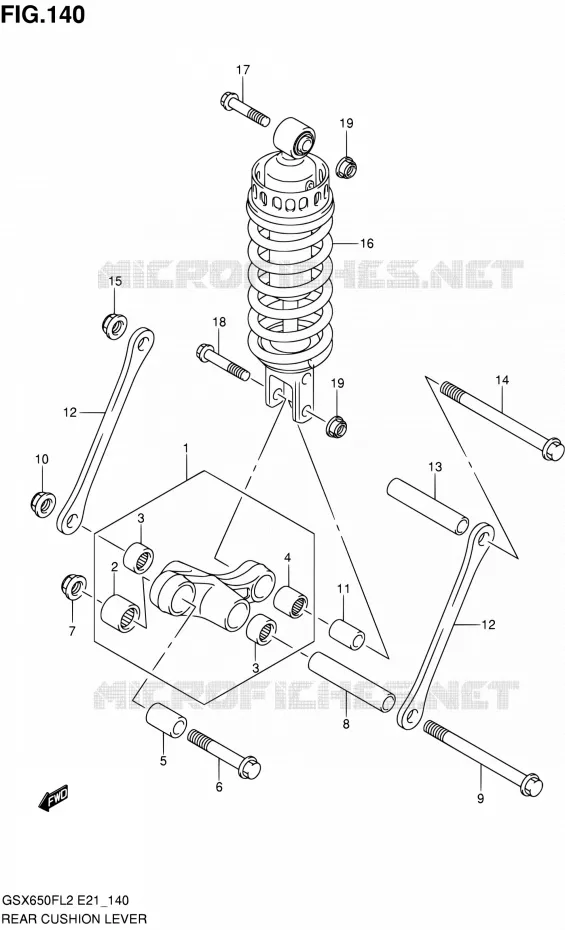 SCHOKBREKER AANEENSCHAKELING (GSX650FL2 E21) Suzuki MOTO 650 GSX-F 2012  GSX650FL2(E21)