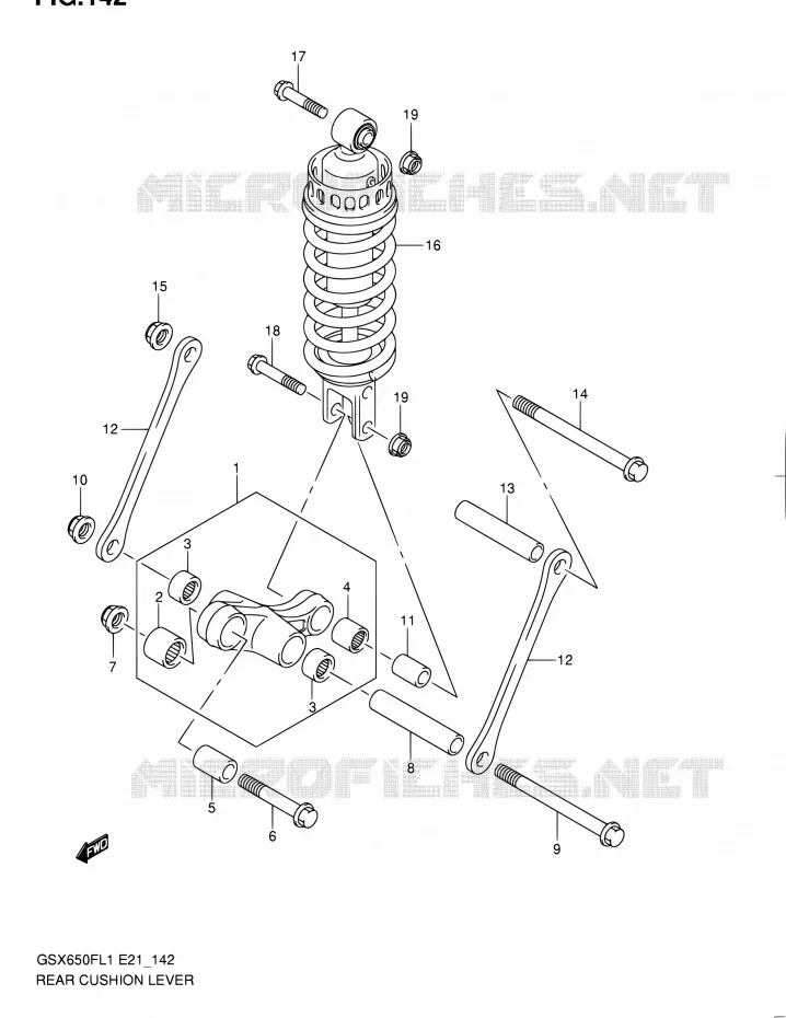 SCHOKBREKER AANEENSCHAKELING (GSX650FUL1 E21) Suzuki MOTO 650 GSX-F 2011  GSX650FL1(E24)