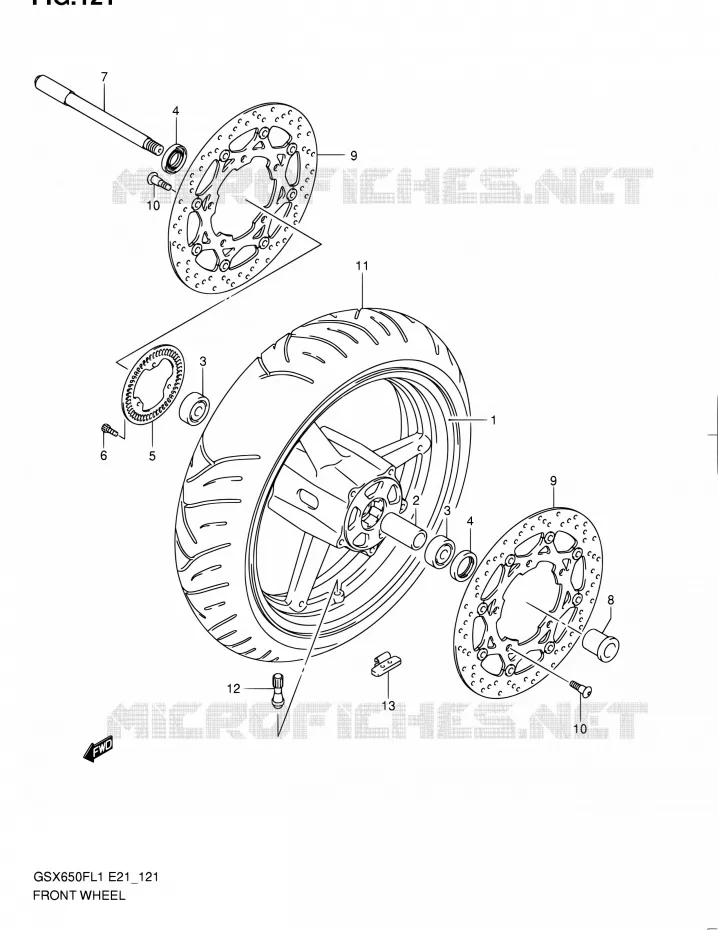 VOORWIEL (GSX650FAL1 E21) Suzuki MOTO 650 GSX-F 2011  GSX650FL1(E24)