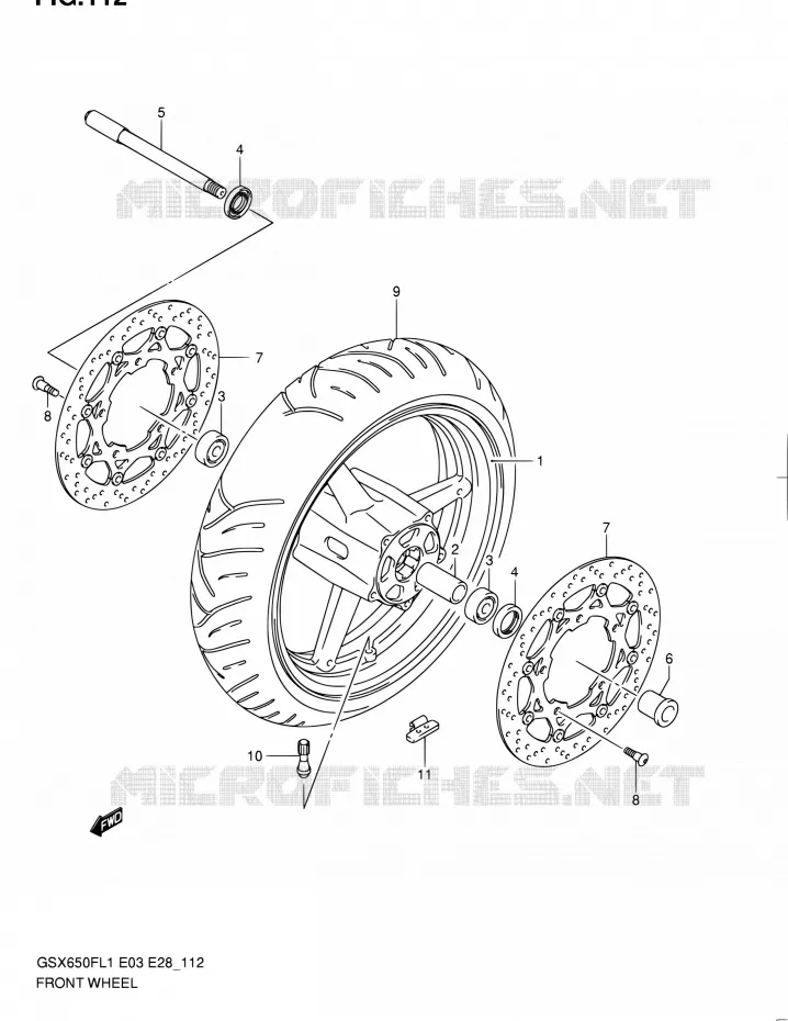 VOORWIEL (GSX650FL1 E33) Suzuki MOTO 650 GSX-F 2011  GSX650FA L1 (E03,E28,E33)