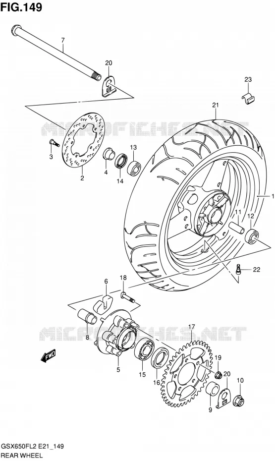ACHTERWIEL (GSX650FUL2 E24) Suzuki MOTO 650 GSX-F 2012  GSX650FUAL2(E21)