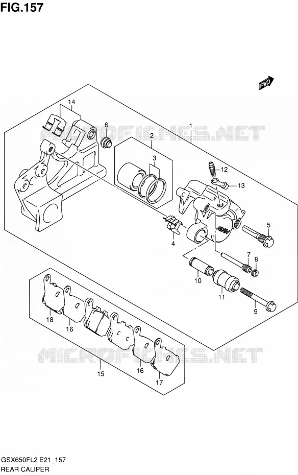 REAR CALIPER (GSX650FUAL2 E21) Suzuki MOTO 650 GSX-F 2012  GSX650FUAL2(E21)