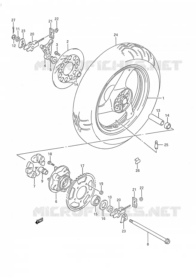 ACHTERWIEL Suzuki MOTO 750 GSX-F 1990  GSX750F L (E03,E28,E33)