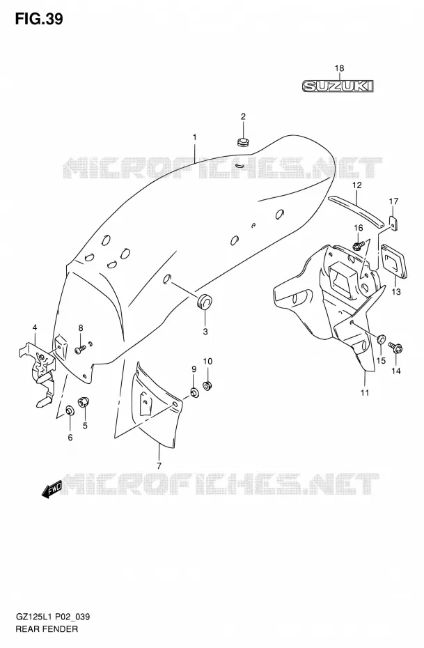 ACHTERSPATBORD Suzuki MOTO 125 MARAUDER 2011  GZ125L1(E02)